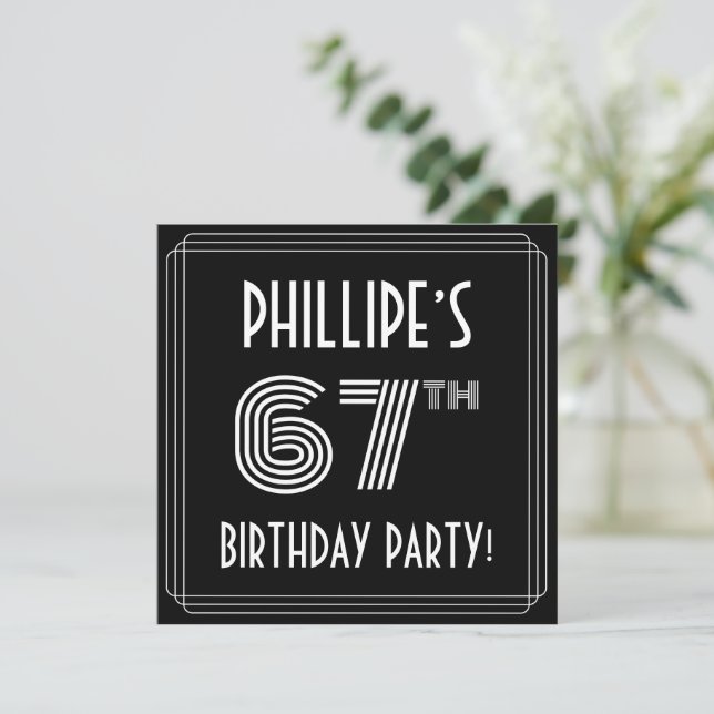 Convites 67th Birthday Party: Art Deco Style w/ Custom Name (Em pé/Frente)