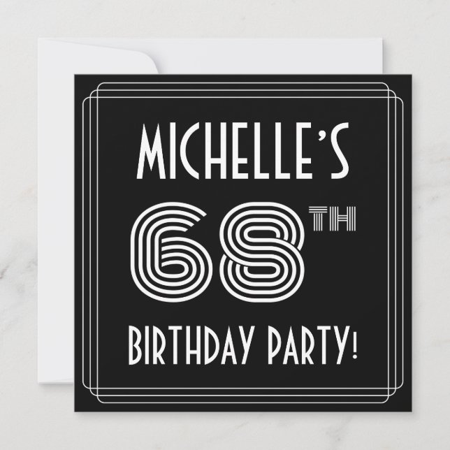Convites 68th Birthday Party: Art Deco Style w/ Custom Name (Frente)