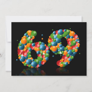 Convites 69ª Festa de aniversário, com bolhas e bolas