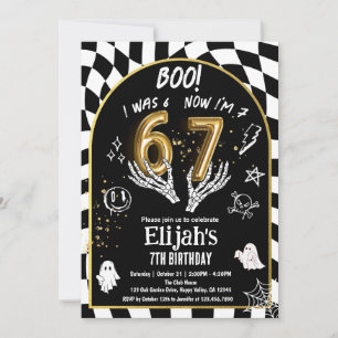 Convites 6 7 Aniversário de 7 anos no Halloween Preto Doura