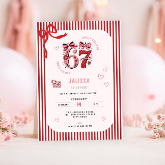 Convites 6 7 Birthday for Girls, Pink Kids 7th Birthday