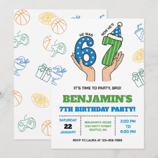 Convites 6-7 Birthday Invitation for Boys, Six Seven Meme