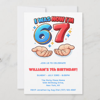 Convites 6 7 Funny Meme red & blue kid birthday