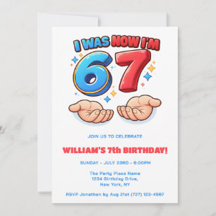 Convites 6 7 Meme engraçado vermelho e azul aniversário de 