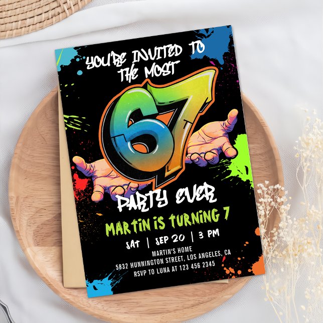 Convites 6 7 Meme Grafite Seis Sete Aniversário (Criador carregado)