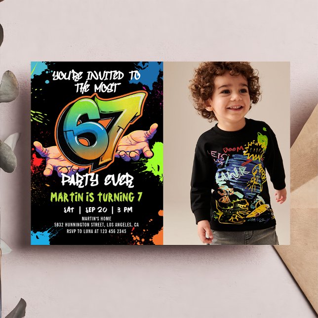 Convites 6 7 Meme Grafite Seis Sete Foto de Aniversário (Criador carregado)