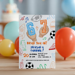 Convites 6 7 Meme Tendência Seis Sete Aniversário de Crianç