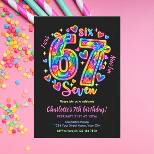 Convites 6 7 Seis Sete Meme Neon Arco-íris Brilho Menina An