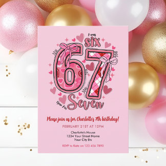 Convites 6 7 Six Seven Meme Girl 7th Birthday Pink Girly