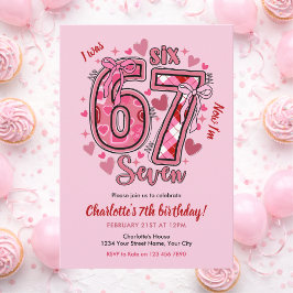 Convites 6 7 Six Seven Meme Trend Pink Girls 7th Birthday