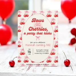 Convites 6 Birthday Coquette Cherries Arcos Bubble Letters