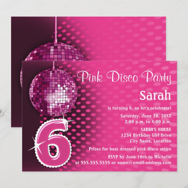 Convites 6 Birthday Disco Party (Frente/Verso)