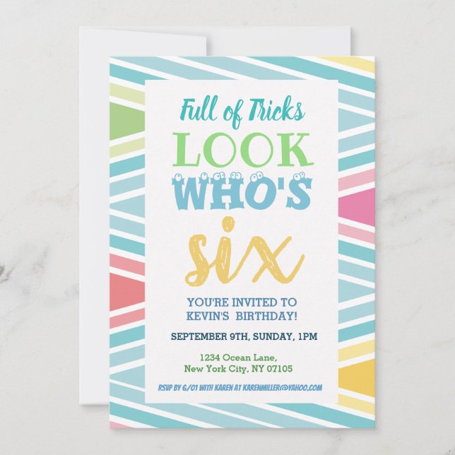 Convites 6 Birthday Invitation Sayings (Frente)