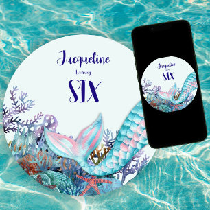 Convites 6 Birthday Watercolor Sereia Sob O Mar