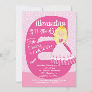 Convites 6 de Aniversário da Princesa Menina Loira