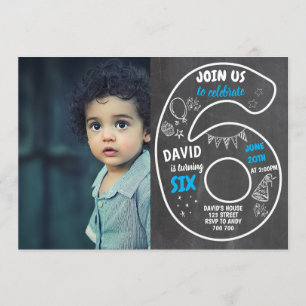 Convites 6 de Aniversário do Menino com o Número de Fotog