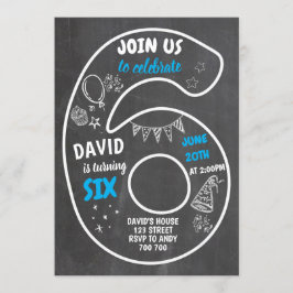 Convites 6 de Aniversário Sexto Número de Quadro Azul