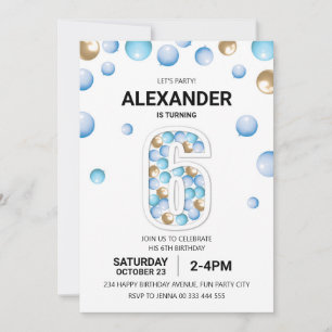 Convites 6 Festa de aniversário, Blue e Dourado Balon Boy