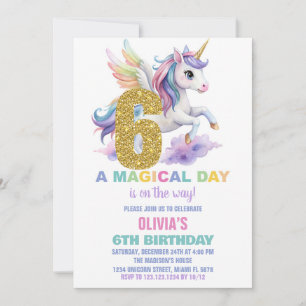 Convites 6 Rainbow Unicorn Aniversário Voa