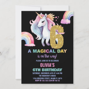 Convites 6 Rainbow Unicorn Birthday Invisions watercolo