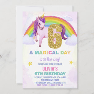 Convites 6 Rainbow Unicorn - Nuvem de Aniversário
