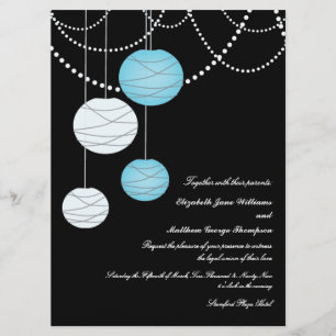 Convites 6 x 8 Lanternas de Papel Azul Aqua de Casamento