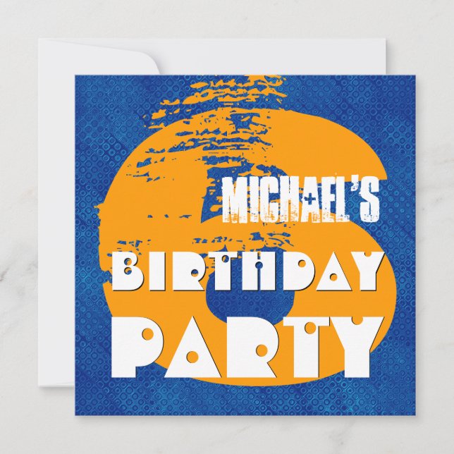 Convites 6o Design do Grunge da criança de 6 anos da festa (Frente)