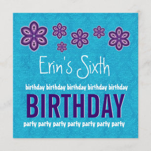 Convites 6o Nome roxo do costume das flores e das estrelas