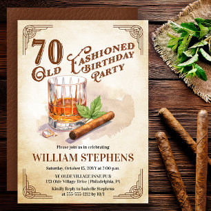 Convites 70ª Festa de Aniversário com Whisky e Cigarro ao E