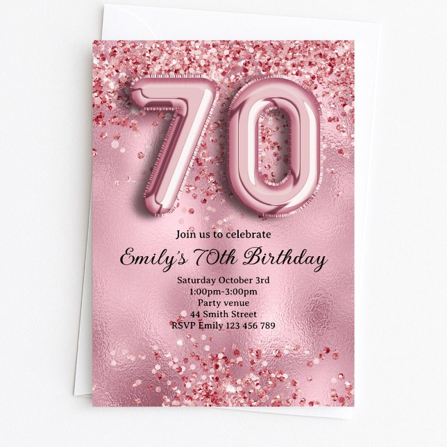 Convites 70º Aniversário Brilho Rosa (Criador carregado)