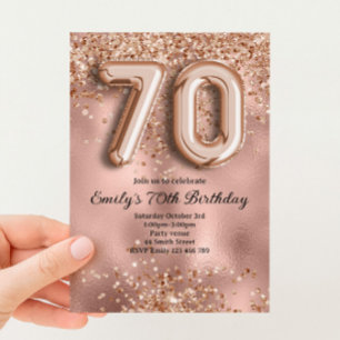 Convites 70º Aniversário Brilho Rosa Dourado