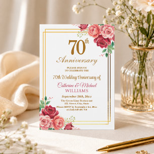 Convites 70º Aniversário de Casamento Moldura Dourada Flora