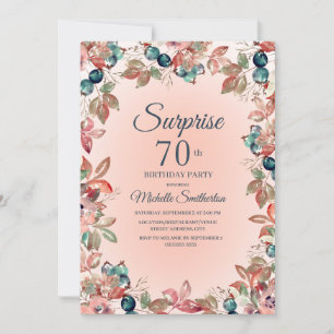 Convites 70º Aniversário Surpresa Mulheres Rosa Verde Flora