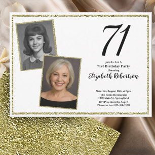 Convites 70º Personalizado Foto Branco e Dourado 