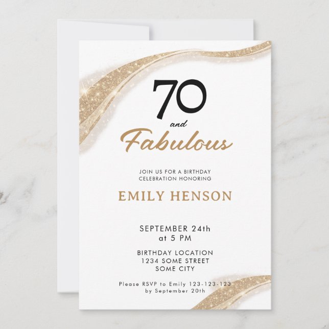 Convites 70 and Fabulous Gold 70th Birthday Invitation (Frente)
