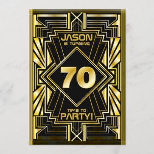 Convites 70 Aniversário Art Deco Dourado Excelente Negro G