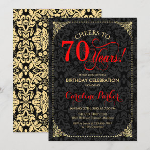 Convites 70 - Aniversário - Azul Vermelho Dourado