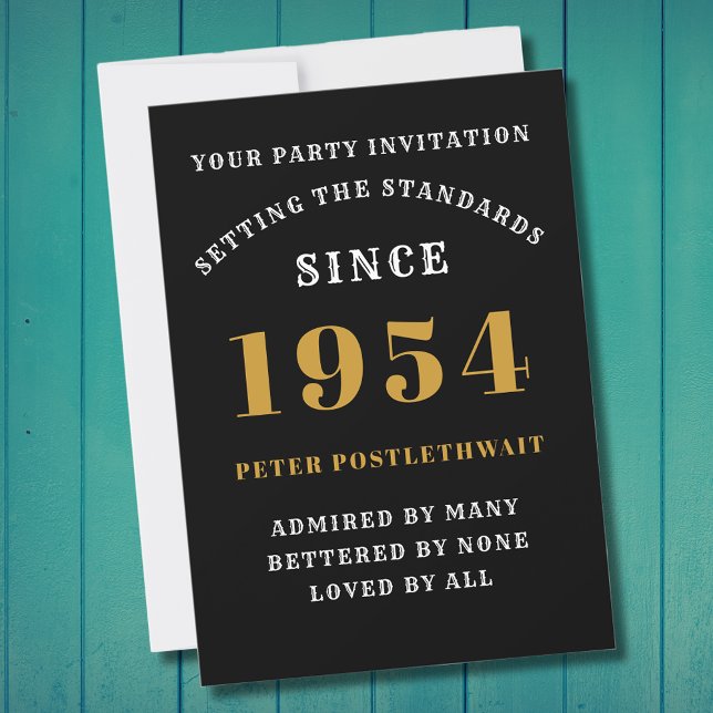 Convites 70 Aniversário De 1954 Negro Dourado Personalizado (Elegant Black and Gold 70th Birthday Invitation - Create Your Own Personalized Design)