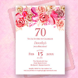 Convites 70 Aniversário Namorados Rosa Rosa Rosa Suave Suav