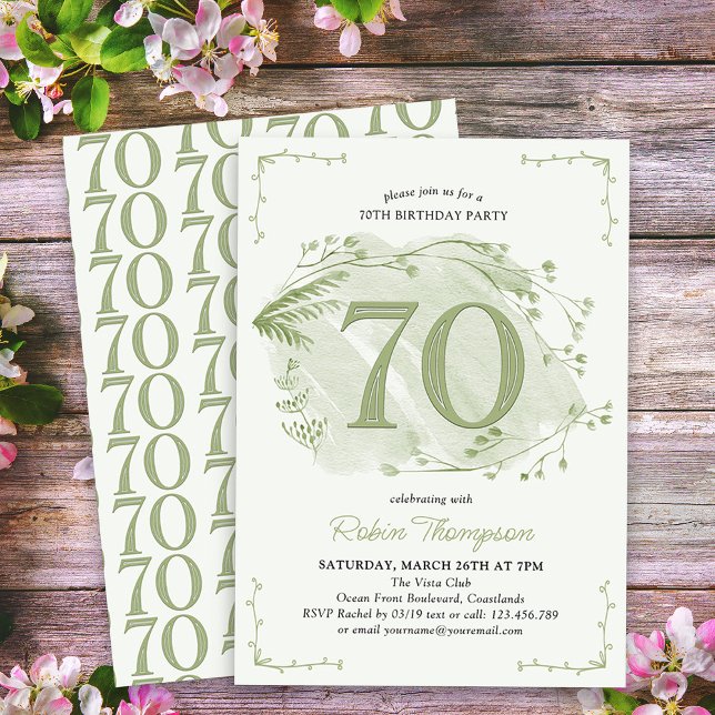 Convites 70 Aniversário Verde Densidade Selvagem Número 70 (70th Birthday Invitation - buy professionally printed or as digital download for printing or sharing)
