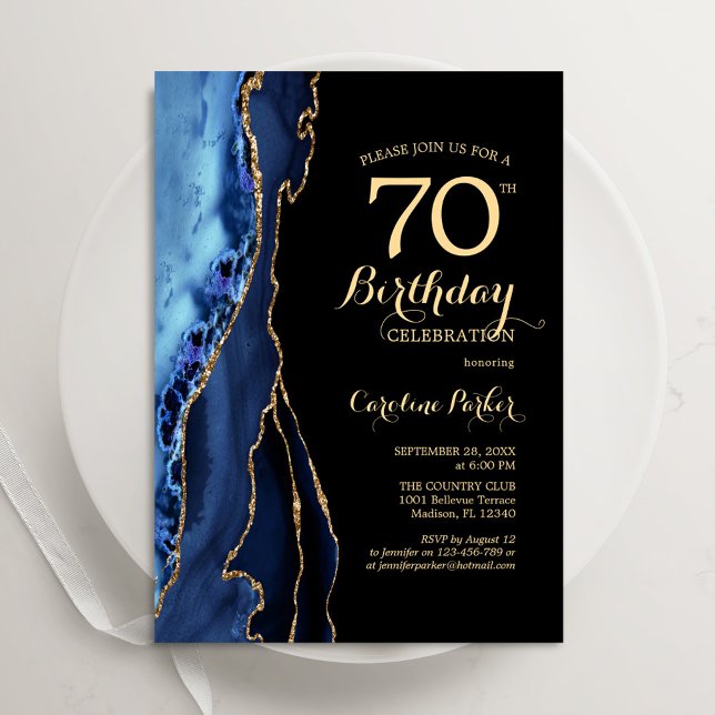 Convites 70 Azul marinho E Agate Dourado Aniversário (Criador carregado)