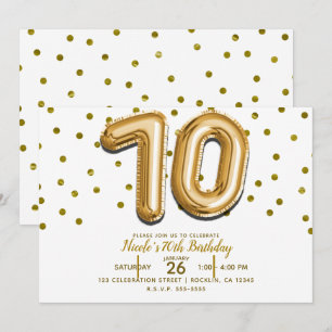 Convites 70 Balões Dourados & Confetes para Aniversário de 