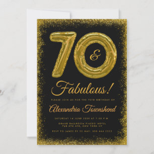 Convites 70 & Balões Dourados Fabulosos Aniversário de 70 a