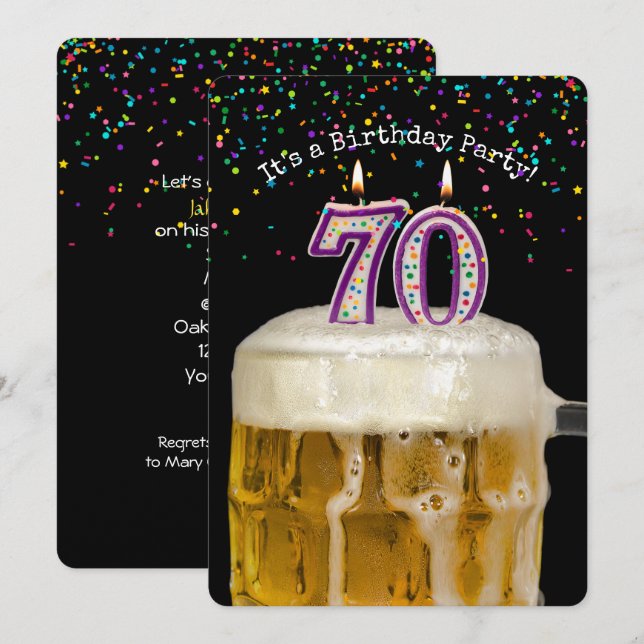 Convites 70 Birthday Beer Party (Frente/Verso)