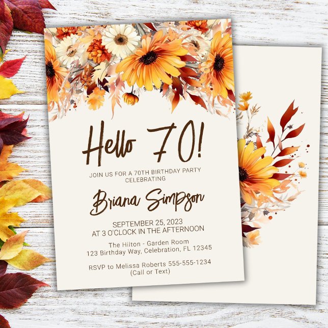 Convites 70 Birthday Beige Fall Floral (Criador carregado)