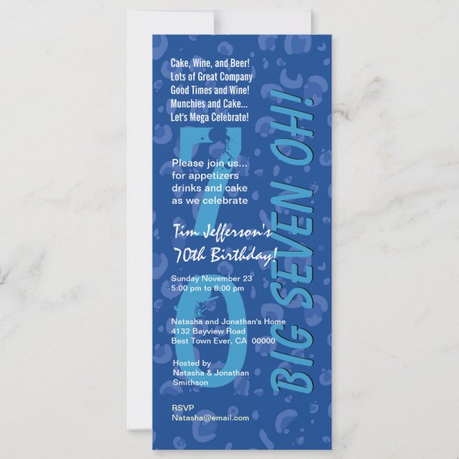 Convites 70 Birthday Big Six Oh Blue Confetti W364 (Frente)