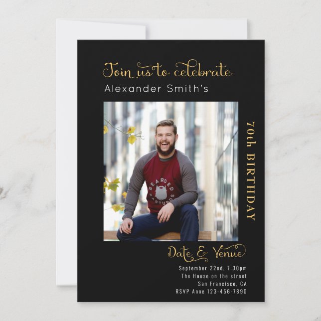 Convites 70 Birthday Black (Frente)