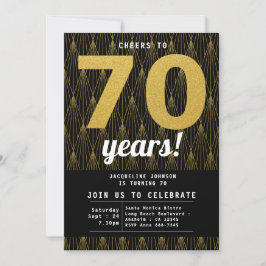 Convites 70 Birthday Black Dourada Party