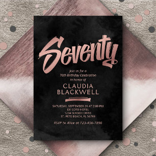 Convites 70 Birthday Black Rosa Dourado