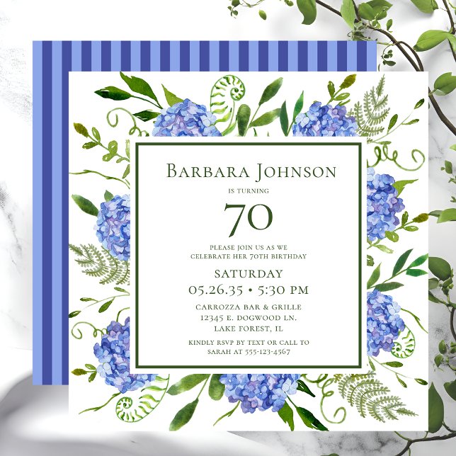 Convites 70 Birthday Blue Hydrangeas (Criador carregado)
